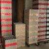 glass racks stacked up