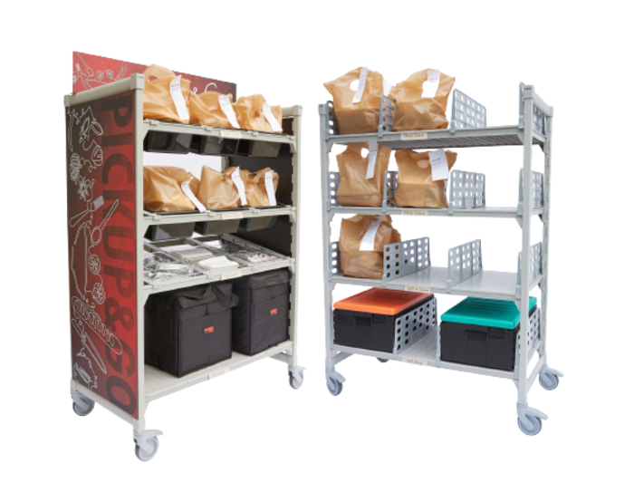 mobile shelving with togo food items